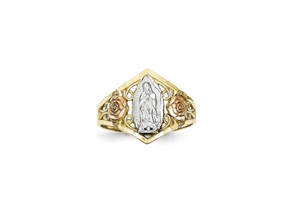 Three Tone Plated Mother Mary Flower Ring